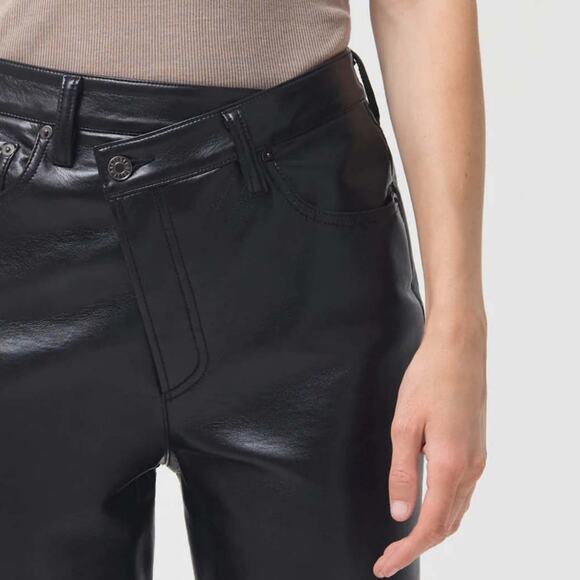 Agolde Criss Cross Straight Black Soft Recycled Leather Pants 25 $378 - Picture 3 of 12